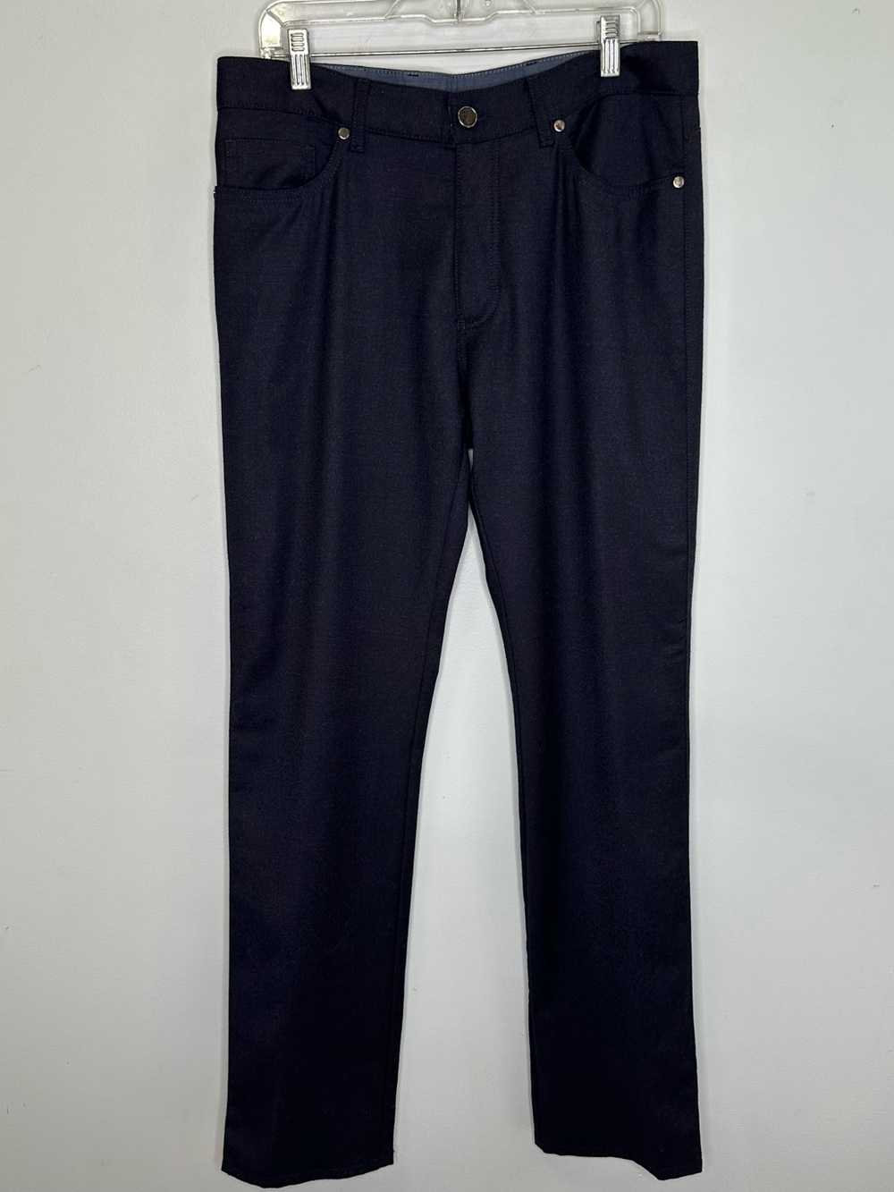 Ermenegildo Zegna Navy Blue Stretch Brushed Wool 5 Pocket Straight Leg Pants